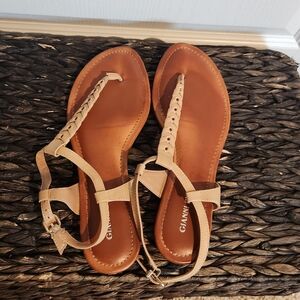 Gianni Bini Braided‎ Thong Ankle Strap Leather Sandals Flats Siz 9 Beach Neutral